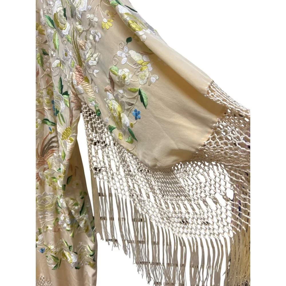 Maya Matazaro Boutique Pale Yellow Silk Floral Opera Coat Kimono